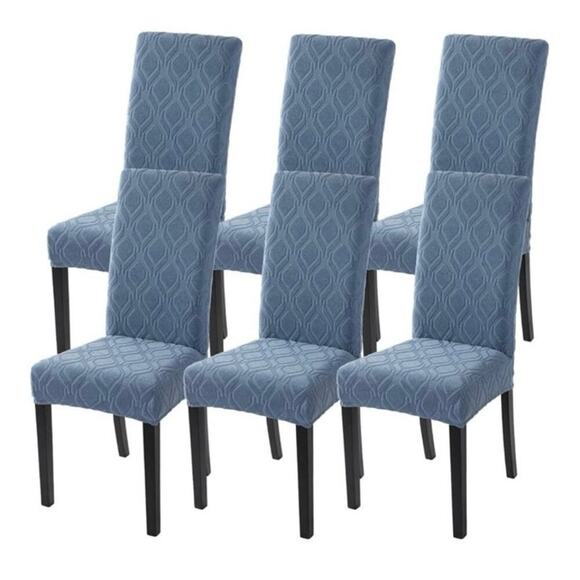 NIB SearchI Washable Stretch Jacquard Gray-Blue Geometric Kitchen Chair Covers - Picture 1 of 9